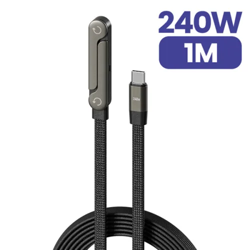 240W 2-in-1 타입 C to USB C 고속 충전 데이터 케이블 접이식 폰 홀더 타입 고속 충전 케이블 아이폰 17용 블랙/오렌지