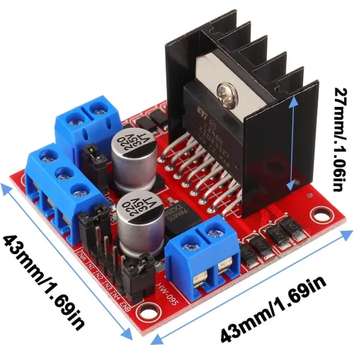 L298N 듀얼 H브릿지 DC모터 드라이버 컨트롤러 모듈 스테퍼모터 아두이노 UNO MEGA2560 스마트카용 확장보드, 1개